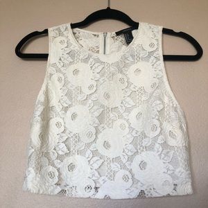 FOREVER 21 White Lace Crop Top with Zip